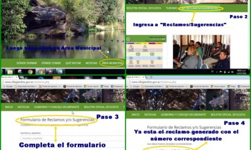 Reclamos y/o sugerencias por medio de la pagina web de Villa Giardino
