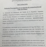 PEDIDO DE DEFENSORES POR EL SANEAMIENTO DEL LAGO SAN ROQUE