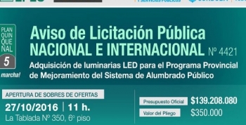 Se licitan 20 mil luminarias LED para alumbrado público de Córdoba